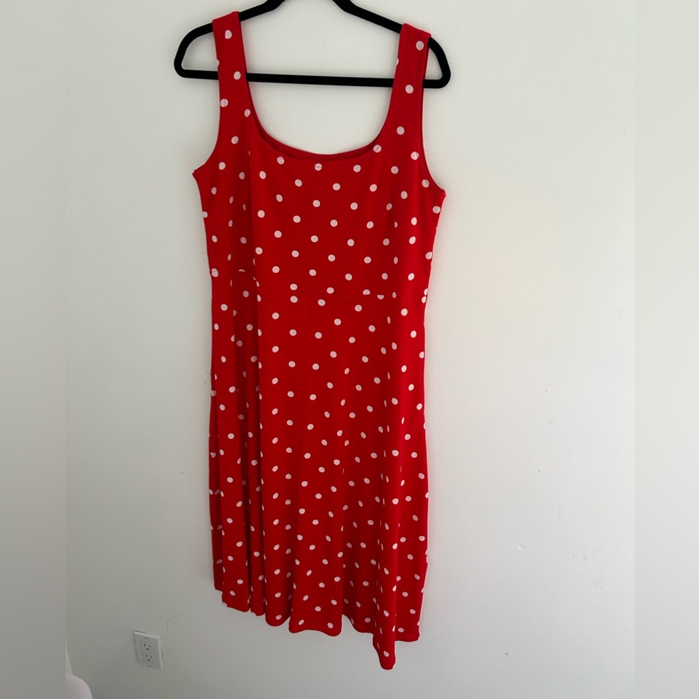 Red dress with white polka dots